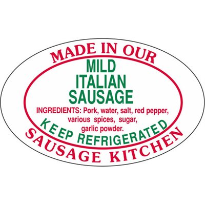 MILD ITALIAN SAUSAGE MADE IN  KITCHEN LABEL RED/GREEN 