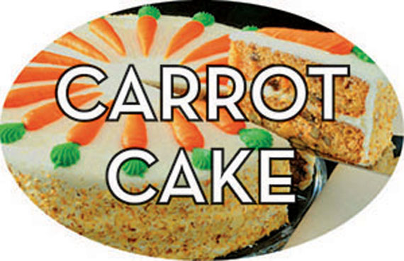 BAKERY LABEL CARROT CAKE
REALISTIC 1.25 x 2.0 OVAL
500/ROLL