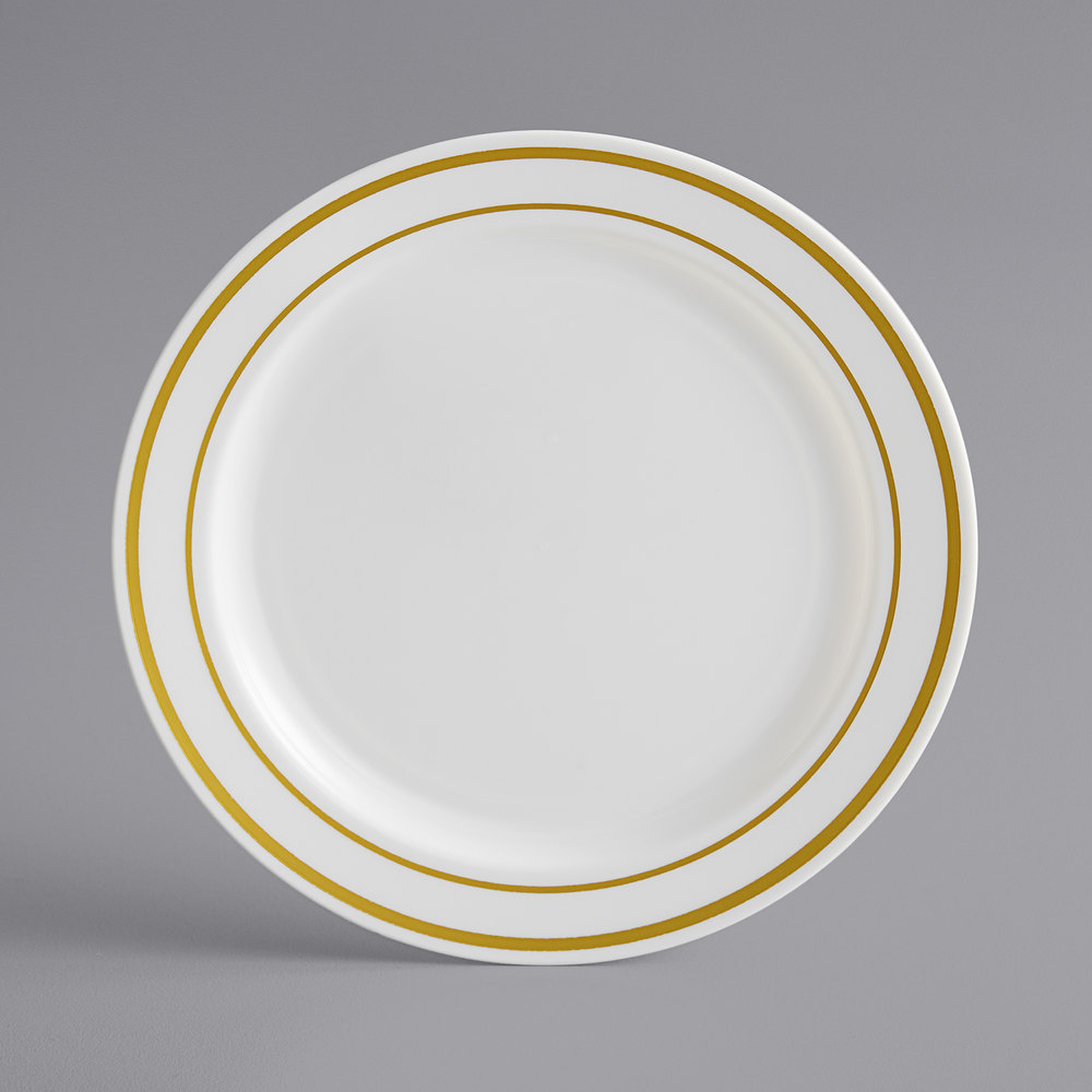 10.25&quot; GOLD LINE IVORY PLASTIC PLATE 120/CASE