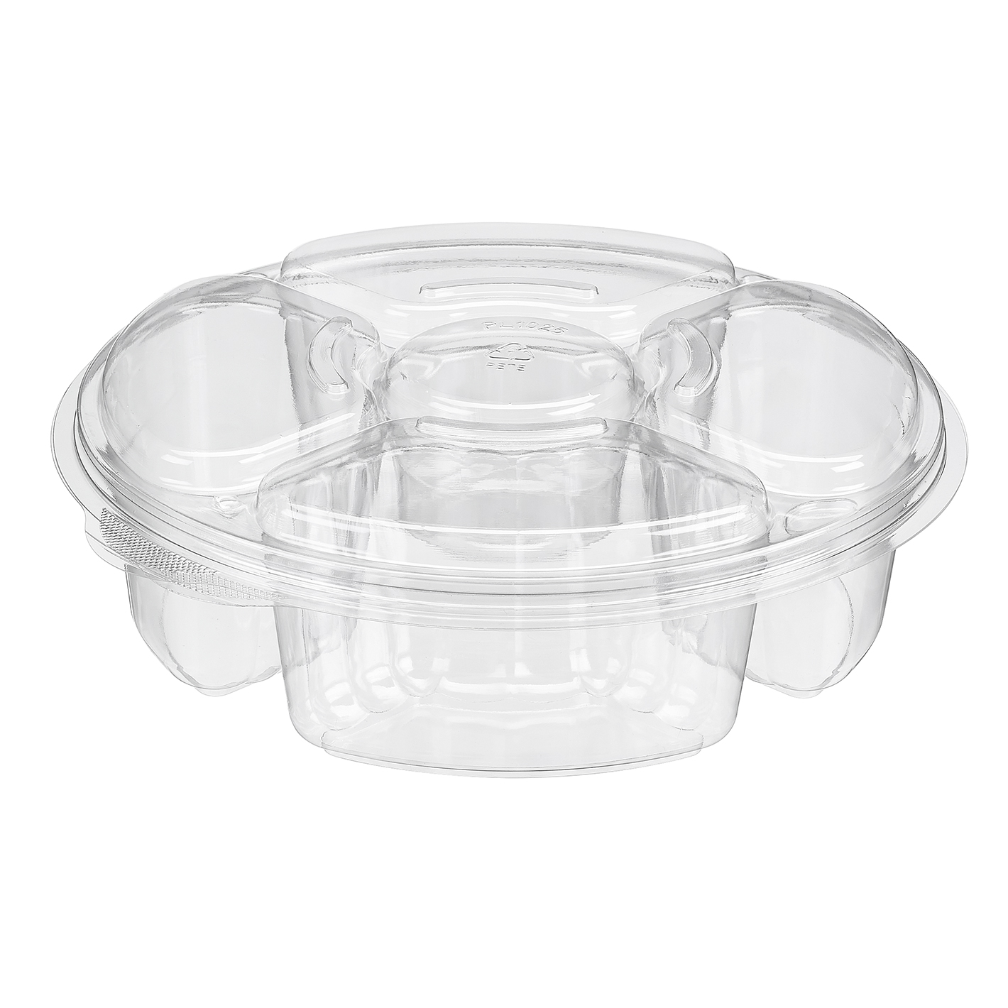 10.25 PRODUCE TRAY W/CUP 4 COMPARTMENT 100/CASE PLO65C