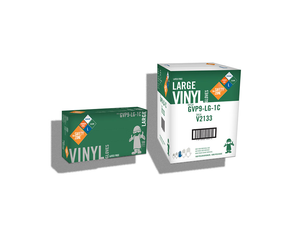 LARGE SAFETY ZONE VINYL
GLOVES 100/BOX 10 BOX/CASE