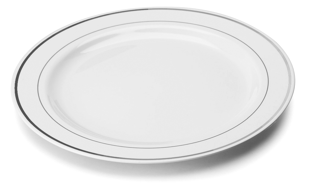 7&quot; WHITE SILVER PLASTIC 
PLATE 150/CASE